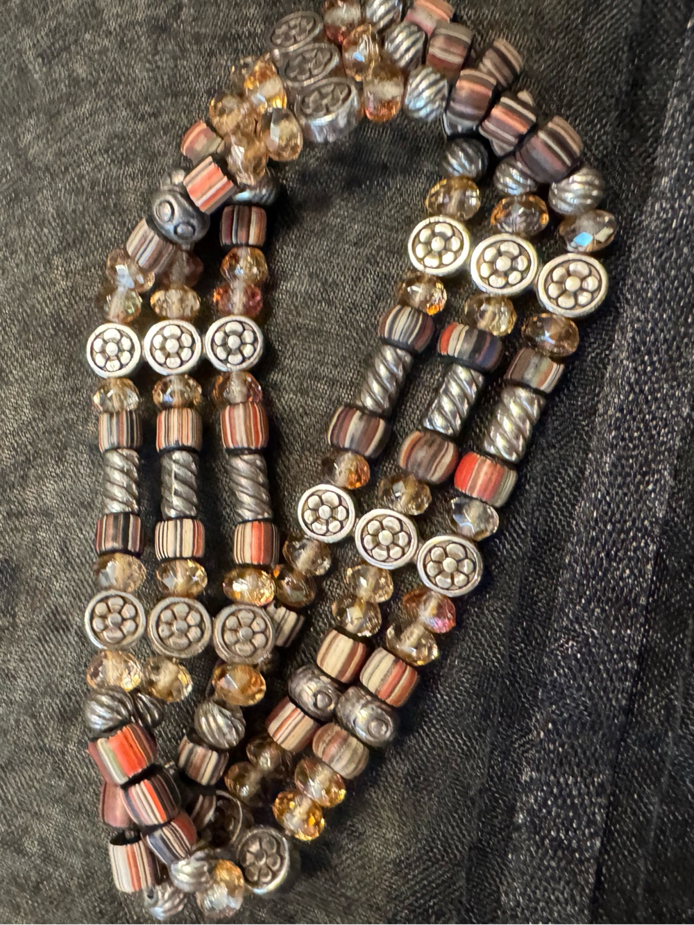 Brighton Multi-Strand elastic bracelet in Brown, Gold and Red Tones